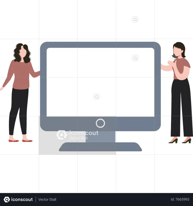 As meninas estão olhando para o monitor  Ilustração