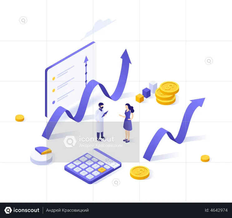 Ascending charts and dollar coins  Illustration