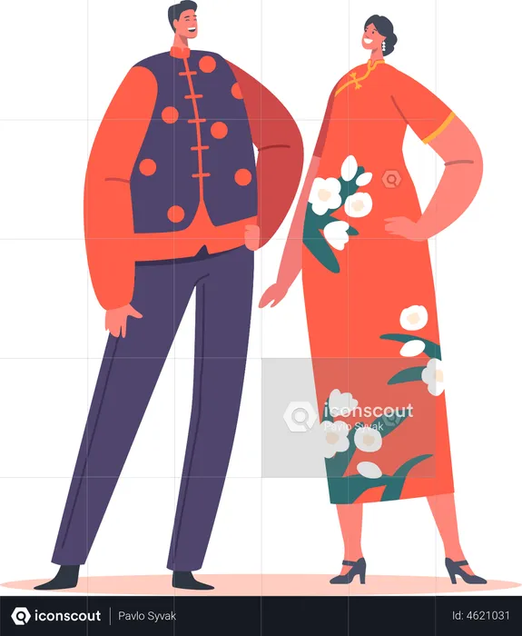 Asian Bride and Groom  Illustration