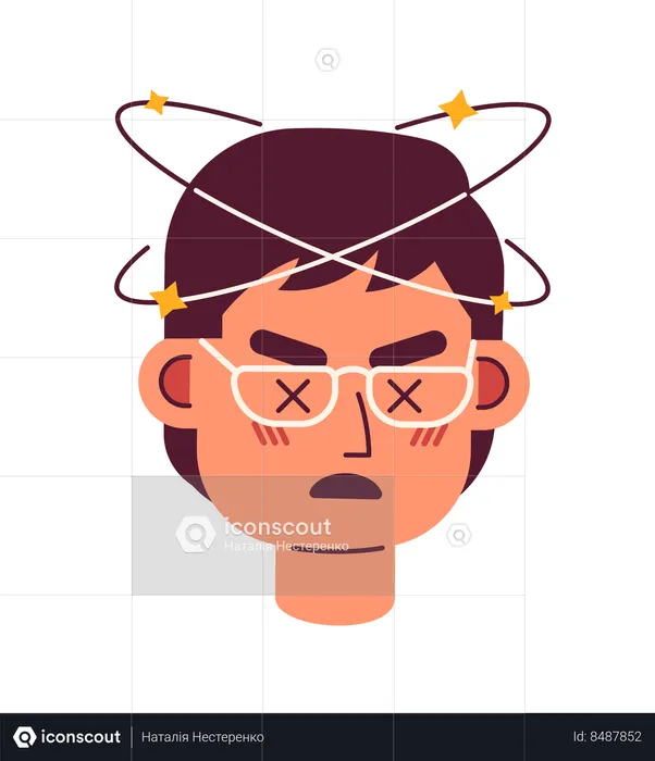Asian eyeglasses man feeling dizzy  Illustration