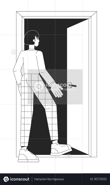 Asian female employee leaving door  Illustration