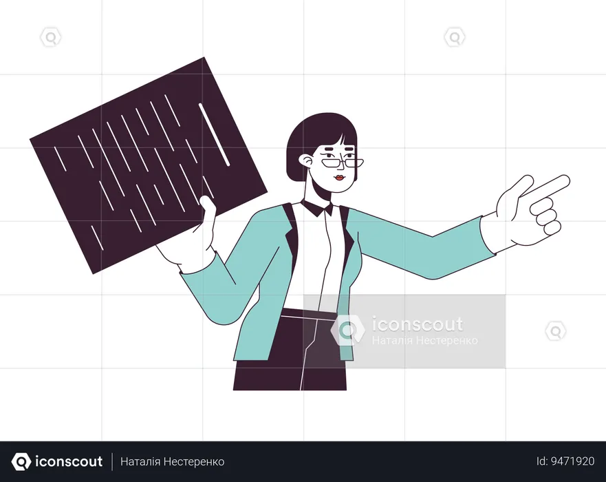 Asian female employee pointing finger  Illustration
