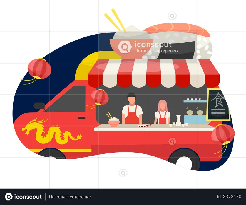 Asian fusion food truck  Illustration