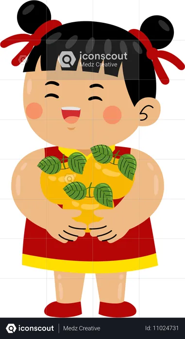 Asian girl beating drum  Illustration