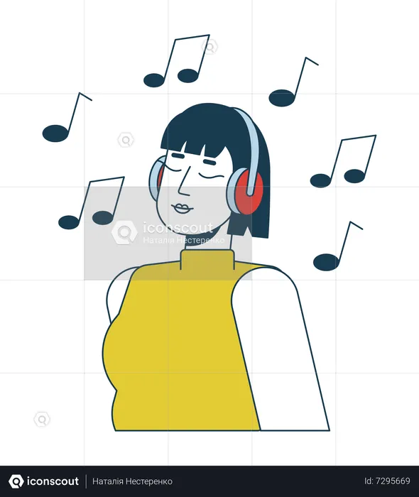 Asian girl enjoying music beats  Illustration