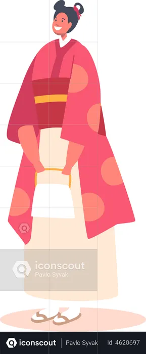 Asian Girl in Kimono and holding purse  Illustration