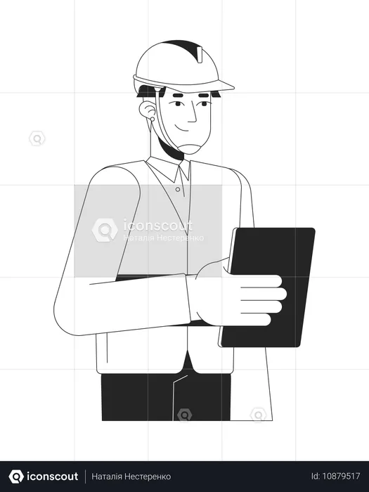 Asian male manufacturing inspector holding tablet  Illustration