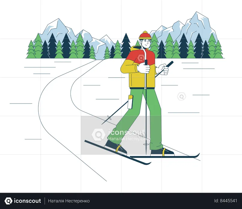 Asian male skier  Illustration