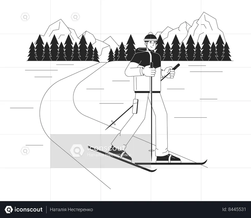 Asian male skier  Illustration