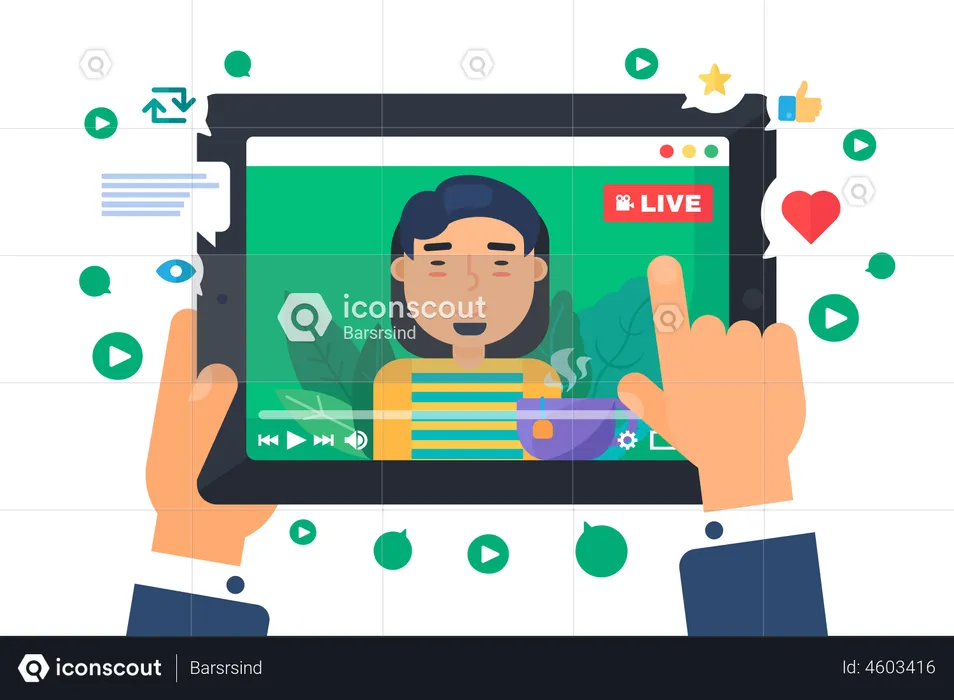 Asian male streaming on social media  Illustration