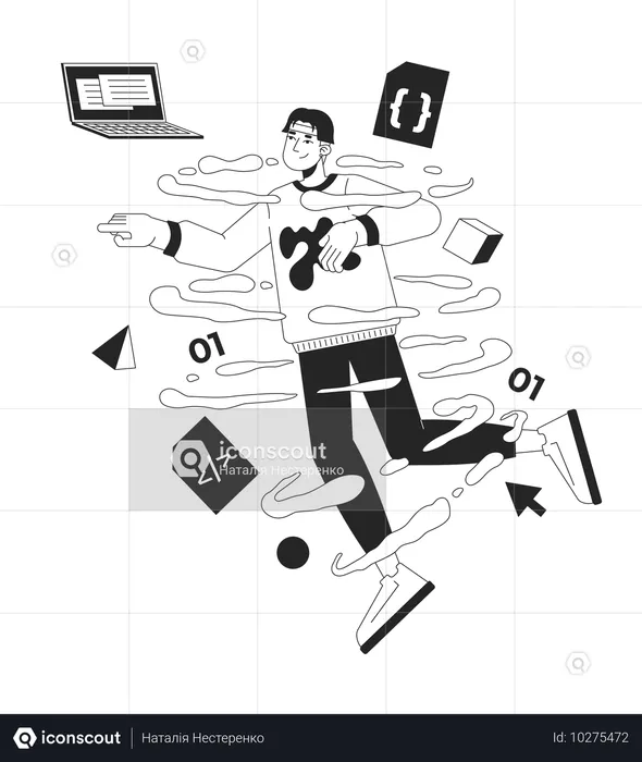 Asian man web developer in coding  Illustration