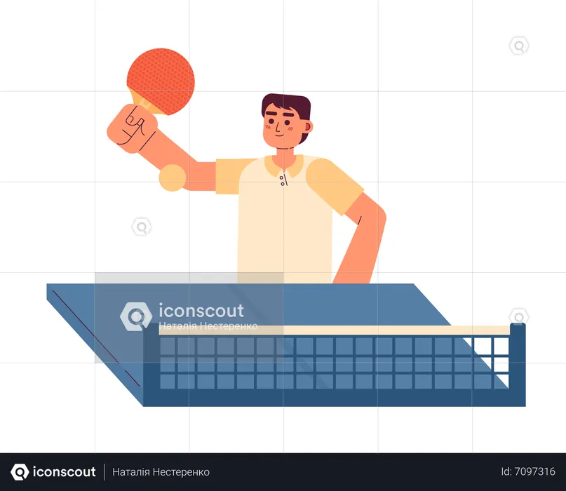 Asian man with paddle playing ping-pong match  Illustration