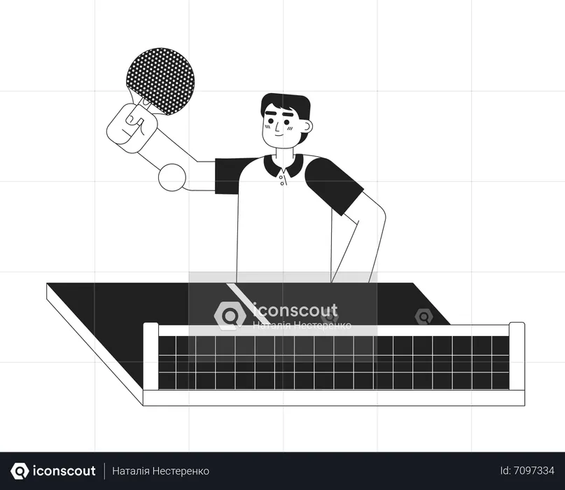 Asian man with paddle playing ping-pong match  Illustration