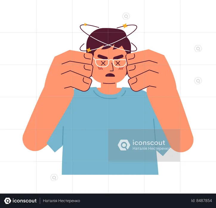 Asian man with spinning head  Illustration