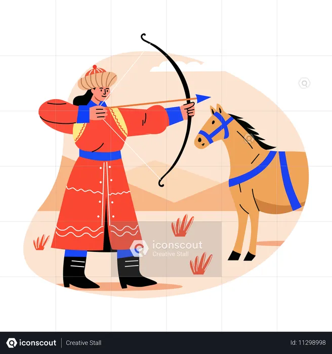 Asian Mongol Lone Archer  Illustration