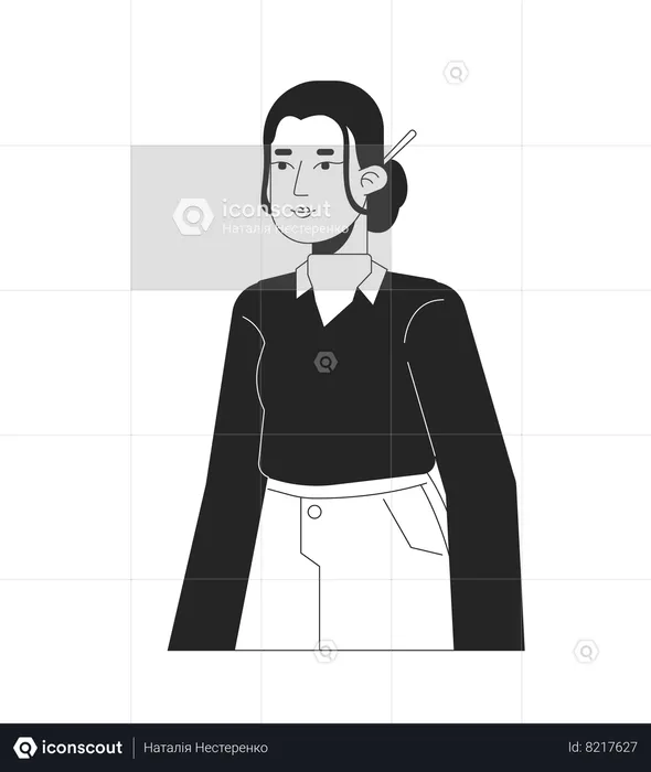 Asian office lady wearing chinese hairpin  Illustration