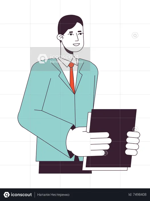 Asian office worker holding paperwork  Illustration