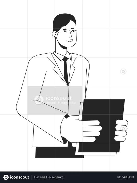 Asian office worker holding paperwork  Illustration