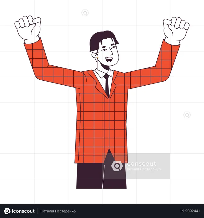 Asian office worker with hands up  Illustration