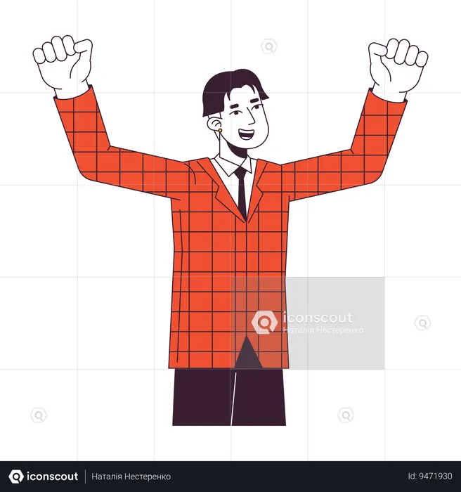 Asian office worker with hands up  Illustration