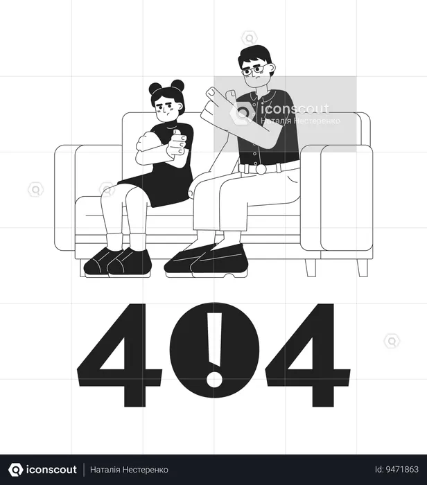 Asian parent scolding child black white error 404 flash message  Illustration