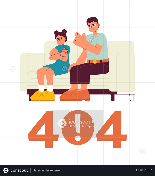Asian parent scolding child error 404 flash message  Illustration