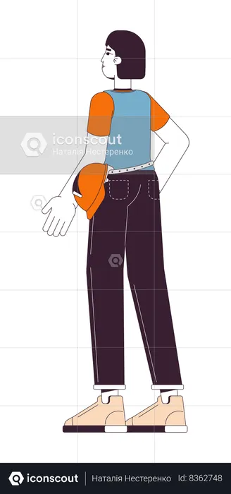 Asian repair woman standing back view  Illustration