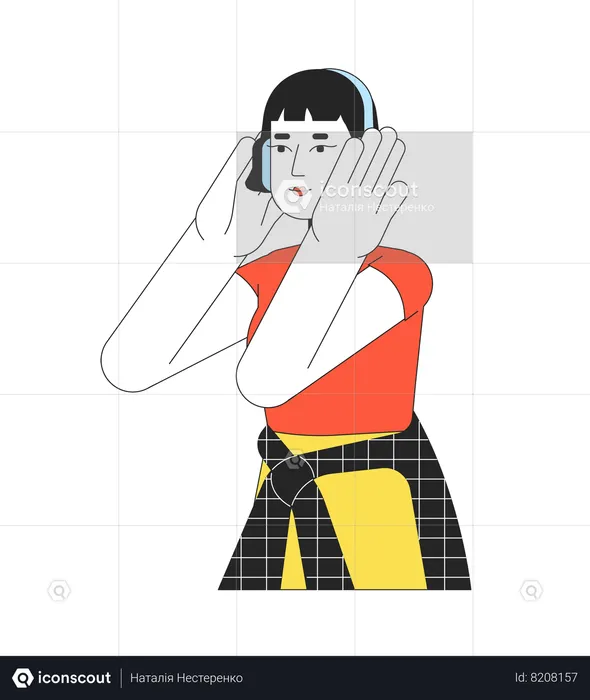 Asian teen girl headphones  Illustration