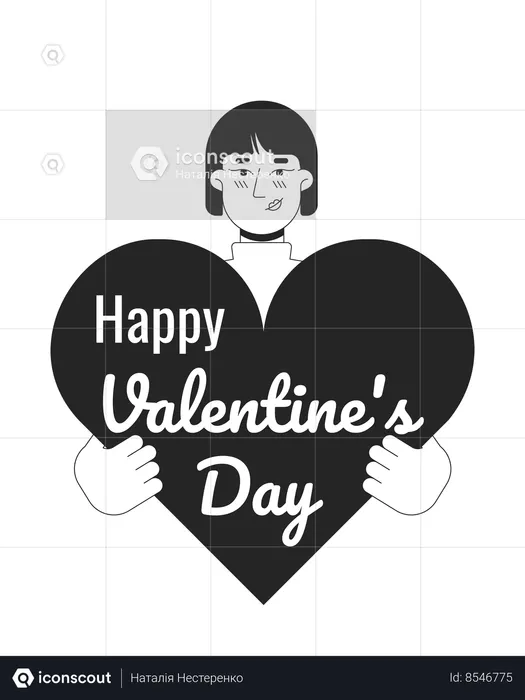 Asian woman congratulates on valentine day  Illustration
