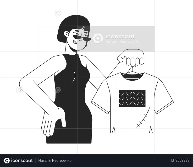 Asian woman showing fixed t shirt  Illustration