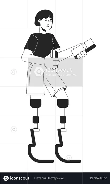 Asian woman with prosthetic legs holding books  Illustration