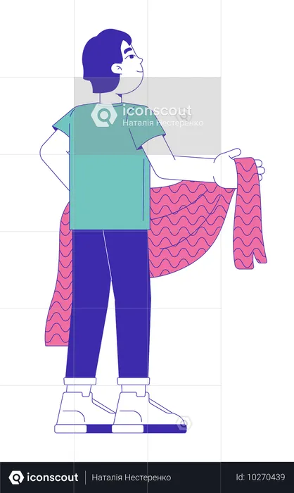 Asian young boy holding blanket  Illustration