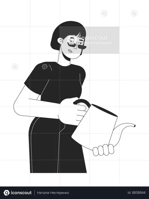 Asian young woman carrying watering can  Illustration