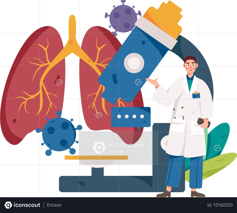 Asistente de laboratorio realiza experimento con pulmones  Ilustración