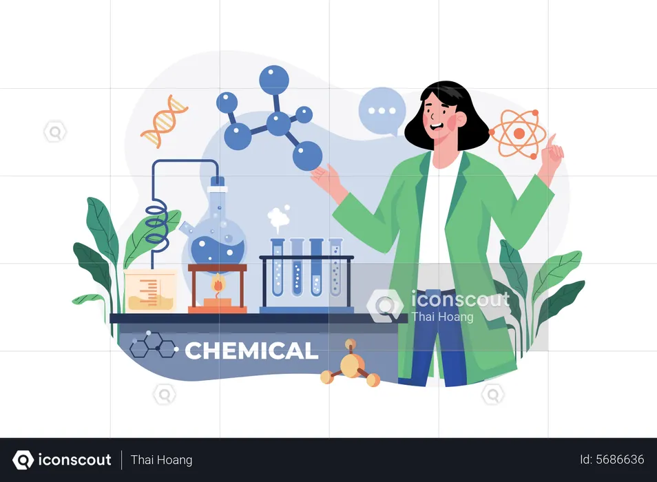 Asistente de laboratorio haciendo pruebas químicas  Ilustración