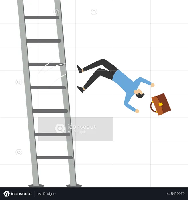 Aspiración de empresario cayendo desde escaleras altas o escaleras.  Ilustración