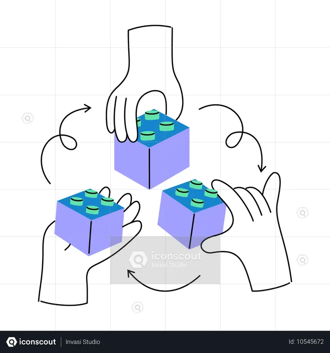 協力してブロックを組み立てる  イラスト