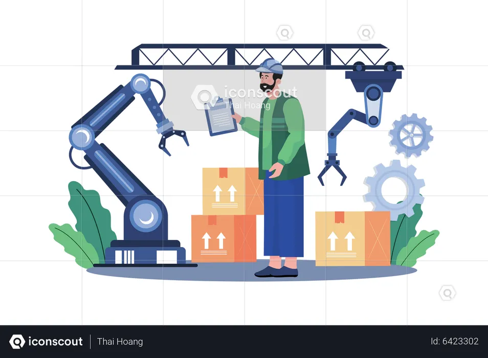 Assembly Line With Industrial Robotic Arms  Illustration