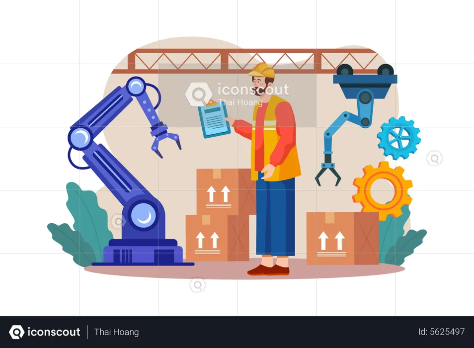 Assembly Line With Industrial Robotic Arms  Illustration