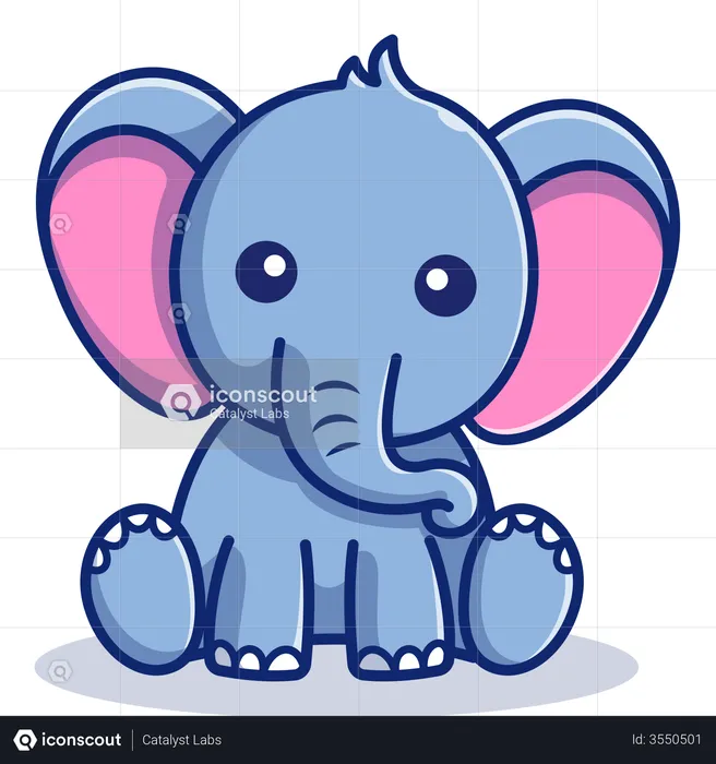 Bébé éléphant assis  Illustration