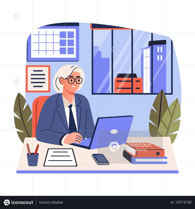 Assistante de direction travaillant au bureau  Illustration