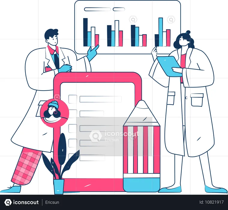 Assistente de laboratório ajudando médico  Ilustração