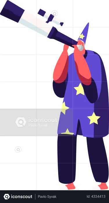Astrologer looking at stars using telescope  Illustration