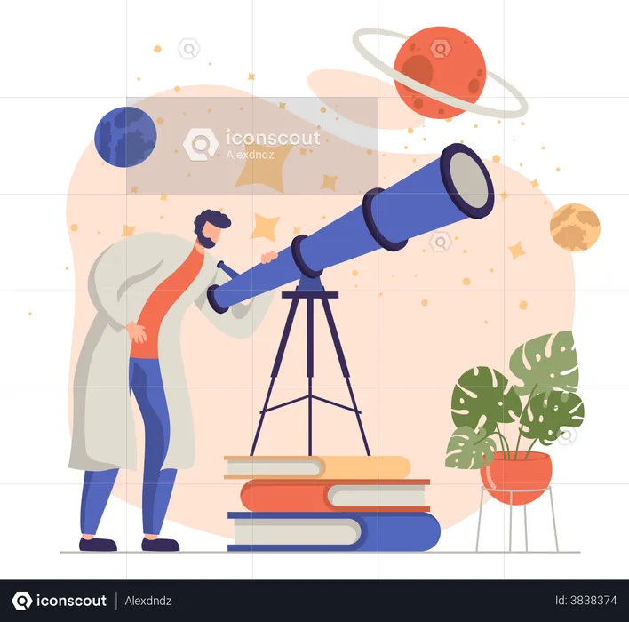 Astrologer looking in telescope  Illustration