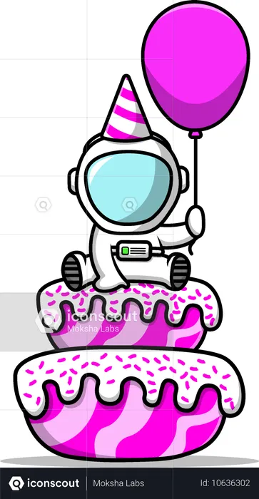 Astronaut Birthday Party With Cake And Balloon  Illustration