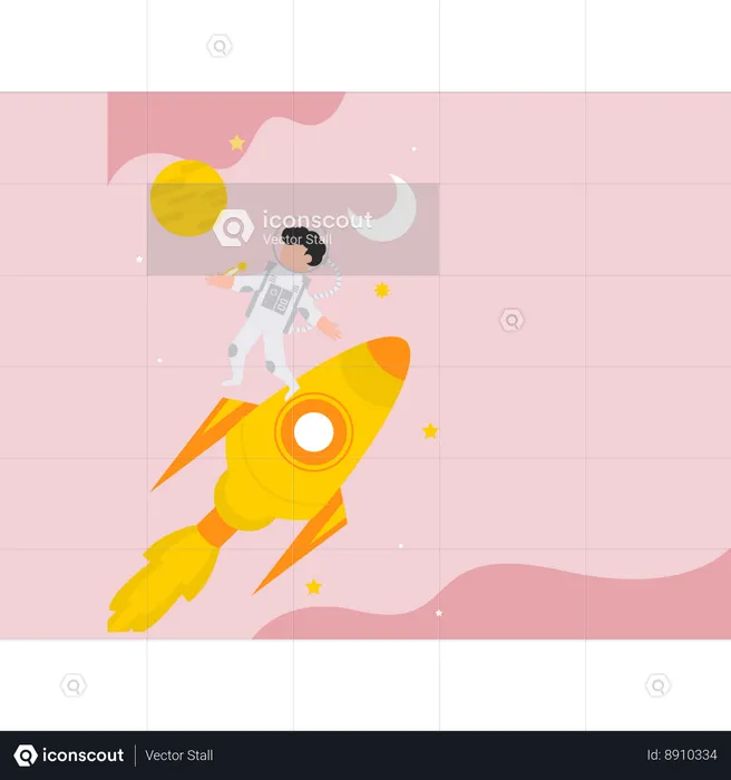 Astronaut Boy Falling From Space Rocket  Illustration