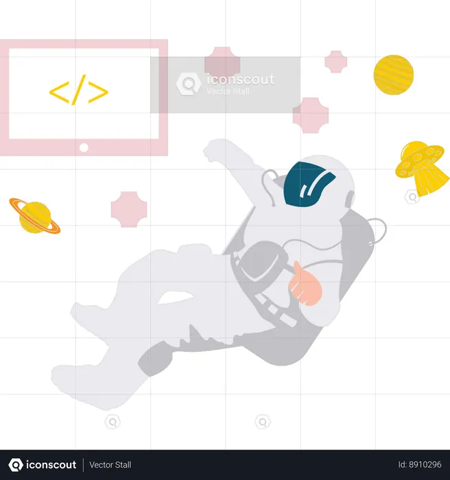 Astronaut Coding In Space  Illustration