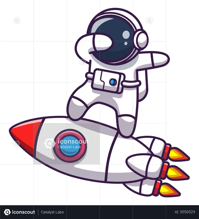 Astronaut dancing on rocket  Illustration