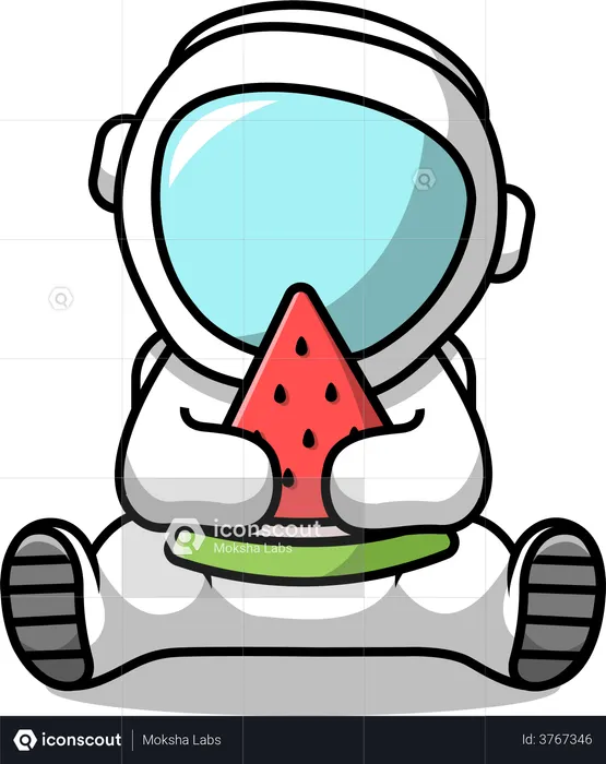 Astronaut Eating Watermelon  Illustration