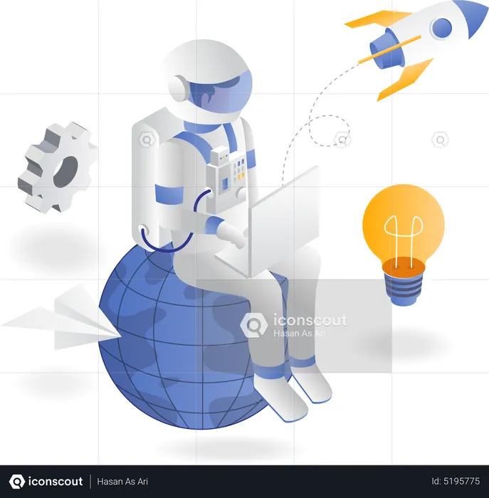 Astronaut exploring internet for inspiration  Illustration